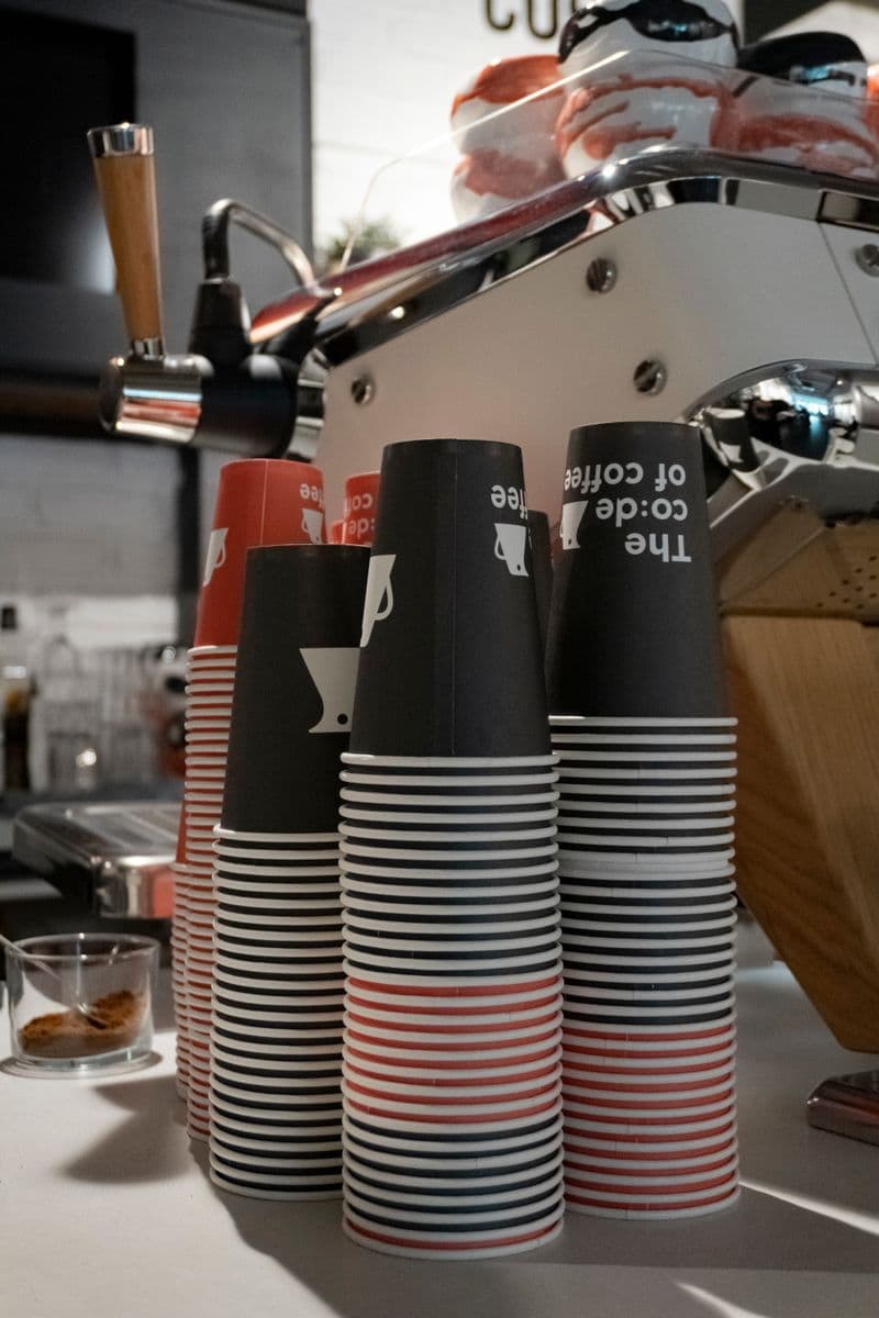 Paper cups at espresso machine
