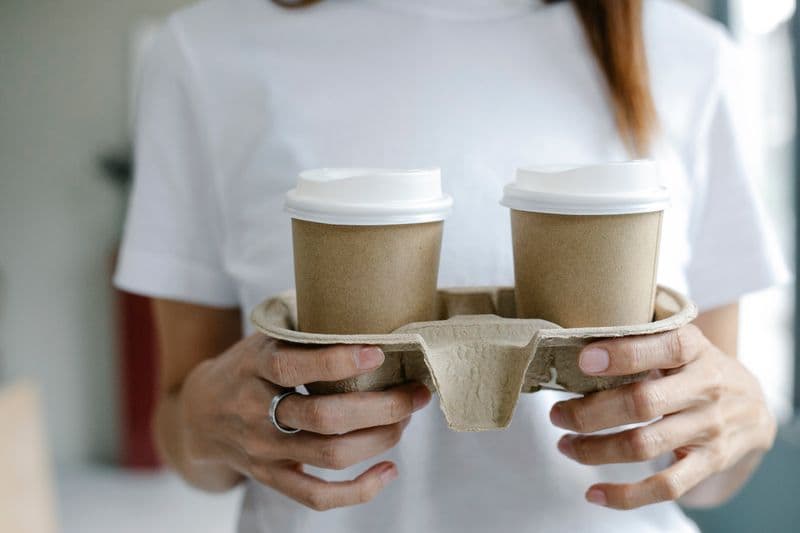 Takeaway paper cups in use